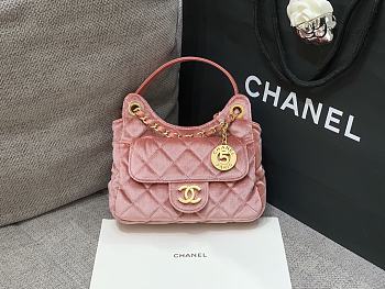 Chanel Velvet Quilted Small Wavy CC Hobo Pink
