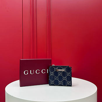 Gucci Small wallet with plaque in dark blue GG denim