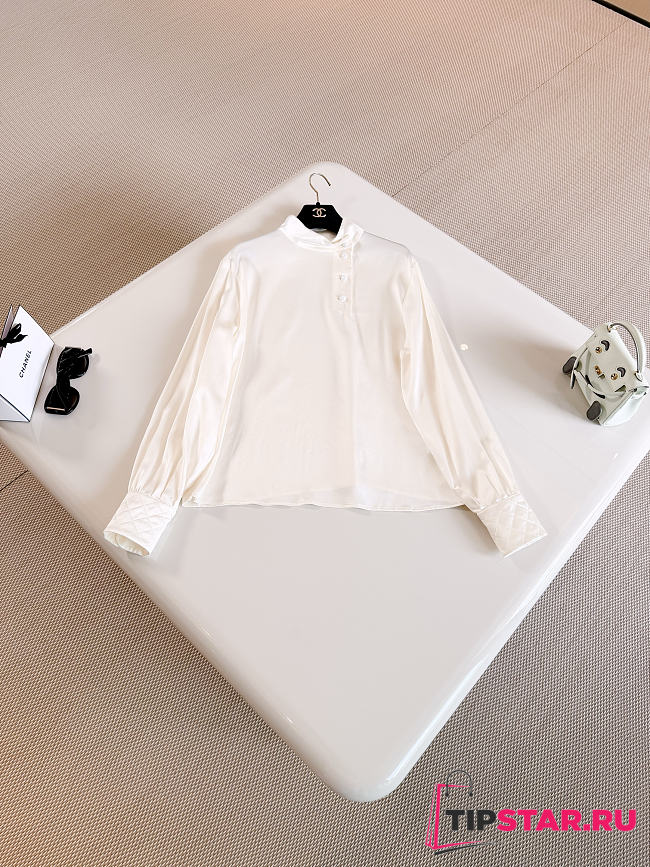 Chanel Half-Button Stand Collar Silk Long-Sleeve Shirt - 1