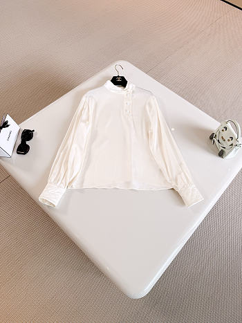 Chanel Half-Button Stand Collar Silk Long-Sleeve Shirt