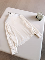 Chanel Half-Button Stand Collar Silk Long-Sleeve Shirt - 6