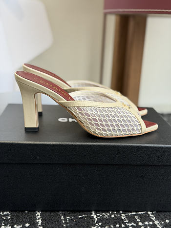 Chanel Mesh Pointed-Toe High-Heeled Mule Sandals Cream 8cm