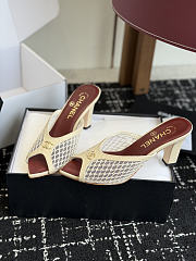 Chanel Mesh Pointed-Toe High-Heeled Mule Sandals Cream 8cm - 4