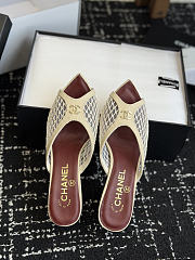 Chanel Mesh Pointed-Toe High-Heeled Mule Sandals Cream 8cm - 3