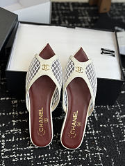 Chanel Mesh Pointed-Toe High-Heeled Mule Sandals White 8cm - 5