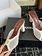 Chanel Mesh Pointed-Toe High-Heeled Mule Sandals White 8cm - 3