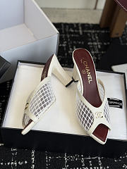 Chanel Mesh Pointed-Toe High-Heeled Mule Sandals White 8cm - 4