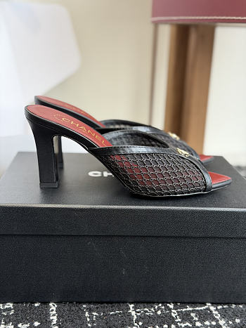 Chanel Mesh Pointed-Toe High-Heeled Mule Sandals Black 8cm