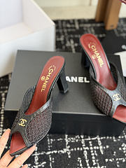 Chanel Mesh Pointed-Toe High-Heeled Mule Sandals Black 8cm - 6
