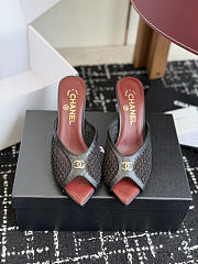 Chanel Mesh Pointed-Toe High-Heeled Mule Sandals Black 8cm - 4