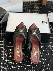 Chanel Mesh Pointed-Toe High-Heeled Mule Sandals Black 8cm - 3