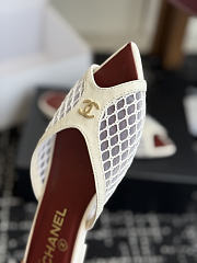 Chanel Mesh Pointed-Toe High-Heeled Mule Flat Sandals White - 6