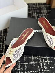 Chanel Mesh Pointed-Toe High-Heeled Mule Flat Sandals White - 5