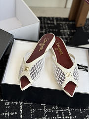 Chanel Mesh Pointed-Toe High-Heeled Mule Flat Sandals White - 4