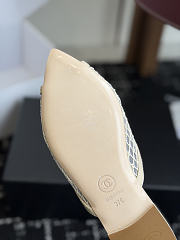 Chanel Mesh Pointed-Toe High-Heeled Mule Flat Sandals Cream - 6
