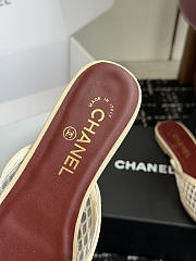 Chanel Mesh Pointed-Toe High-Heeled Mule Flat Sandals Cream - 4