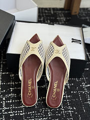 Chanel Mesh Pointed-Toe High-Heeled Mule Flat Sandals Cream - 2