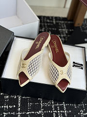 Chanel Mesh Pointed-Toe High-Heeled Mule Flat Sandals Cream - 3