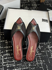 Chanel Mesh Pointed-Toe High-Heeled Mule Flat Sandals Black - 3