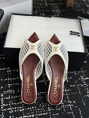 Chanel Mesh Pointed-Toe High-Heeled Mule Sandals White 3.5cm - 3