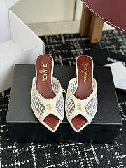 Chanel Mesh Pointed-Toe High-Heeled Mule Sandals White 3.5cm - 2