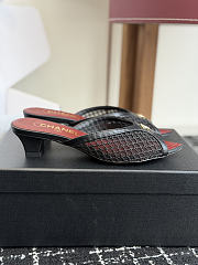 Chanel Mesh Pointed-Toe High-Heeled Mule Sandals Black 3.5cm - 1