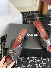Chanel Mesh Pointed-Toe High-Heeled Mule Sandals Black 3.5cm - 4