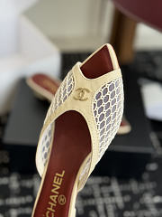 Chanel Mesh Pointed-Toe High-Heeled Mule Sandals Cream 3.5cm - 6