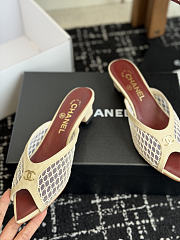 Chanel Mesh Pointed-Toe High-Heeled Mule Sandals Cream 3.5cm - 5