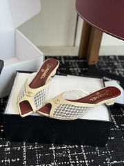 Chanel Mesh Pointed-Toe High-Heeled Mule Sandals Cream 3.5cm - 4