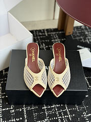 Chanel Mesh Pointed-Toe High-Heeled Mule Sandals Cream 3.5cm - 3