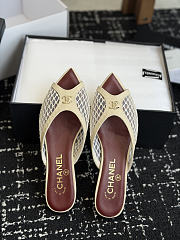 Chanel Mesh Pointed-Toe High-Heeled Mule Sandals Cream 3.5cm - 2