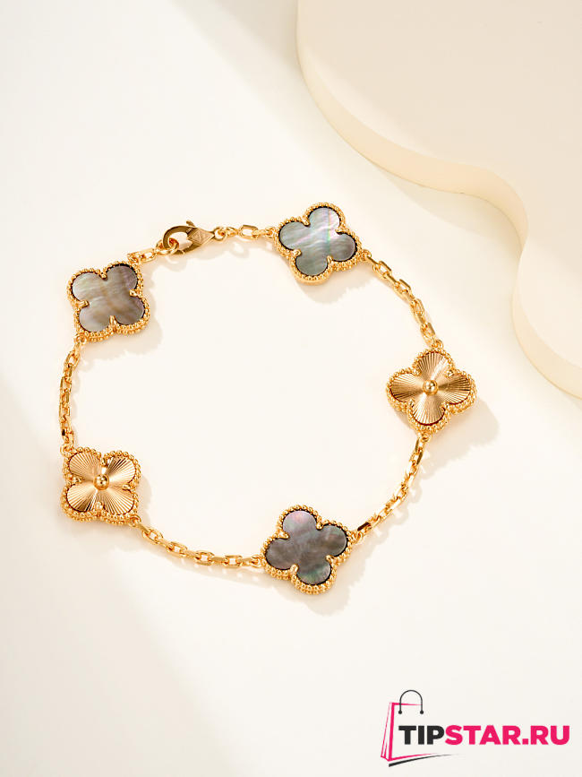 Vca grey mother-of-pearl floral pattern bracelet - 1