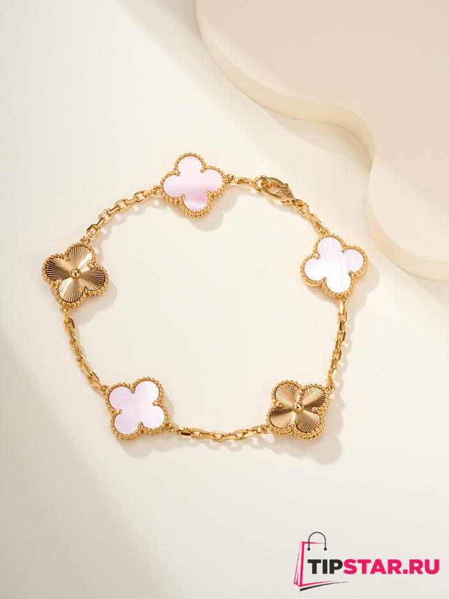 Vca pink mother-of-pearl floral five-petal bracelet - 1
