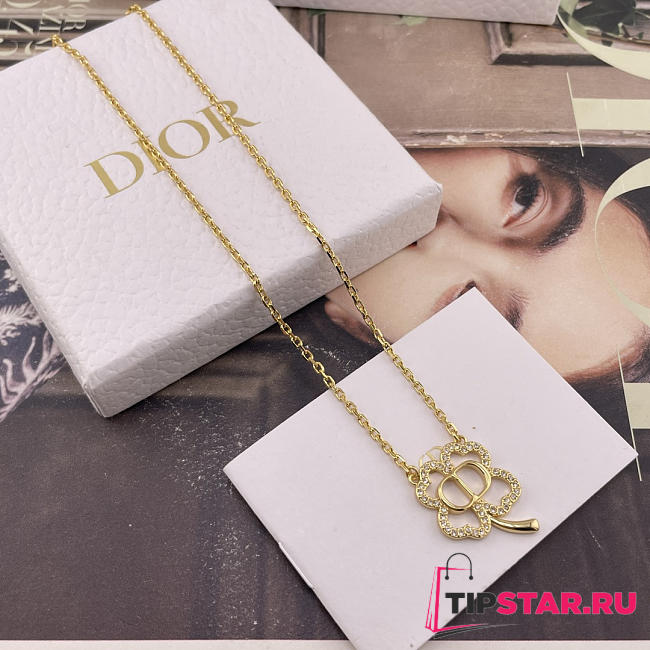 Dior D Hollowed-out Four-Leaf Clover Necklace - 1