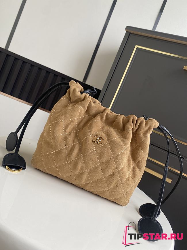 Chanel Clutch with Leather Strap Camel Suede - 1
