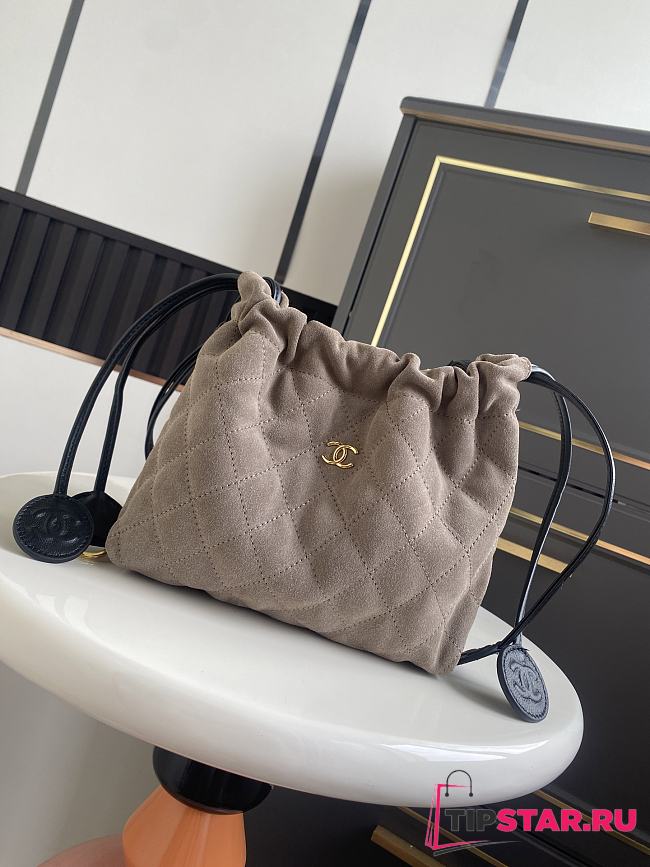 Chanel Clutch with Leather Strap Taupe Suede - 1