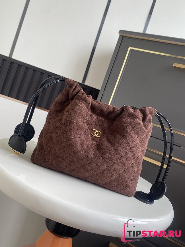 Chanel Clutch with Leather Strap Chocolate Brown Suede - 1
