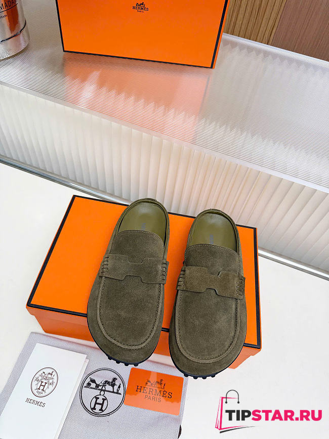 Hermes Mix mule Alabaster olive green suede calfskin insole - 1