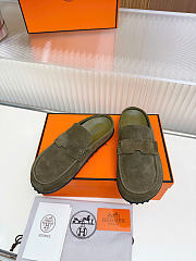 Hermes Mix mule Alabaster olive green suede calfskin insole - 5