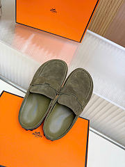 Hermes Mix mule Alabaster olive green suede calfskin insole - 4