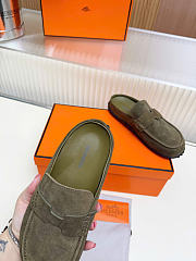 Hermes Mix mule Alabaster olive green suede calfskin insole - 3