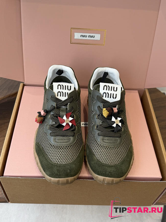 Miu Miu Mary Jane Style German Training Casual Shoes Green - 1