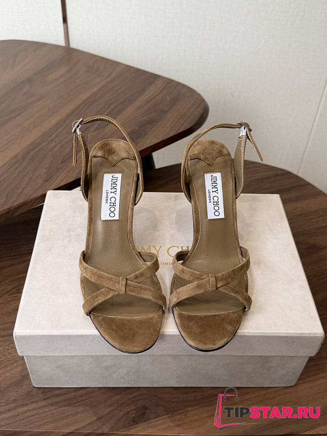 Jimmy Choo 8.5cm Elsy Suede Block-Heel Sandals Beige - 1