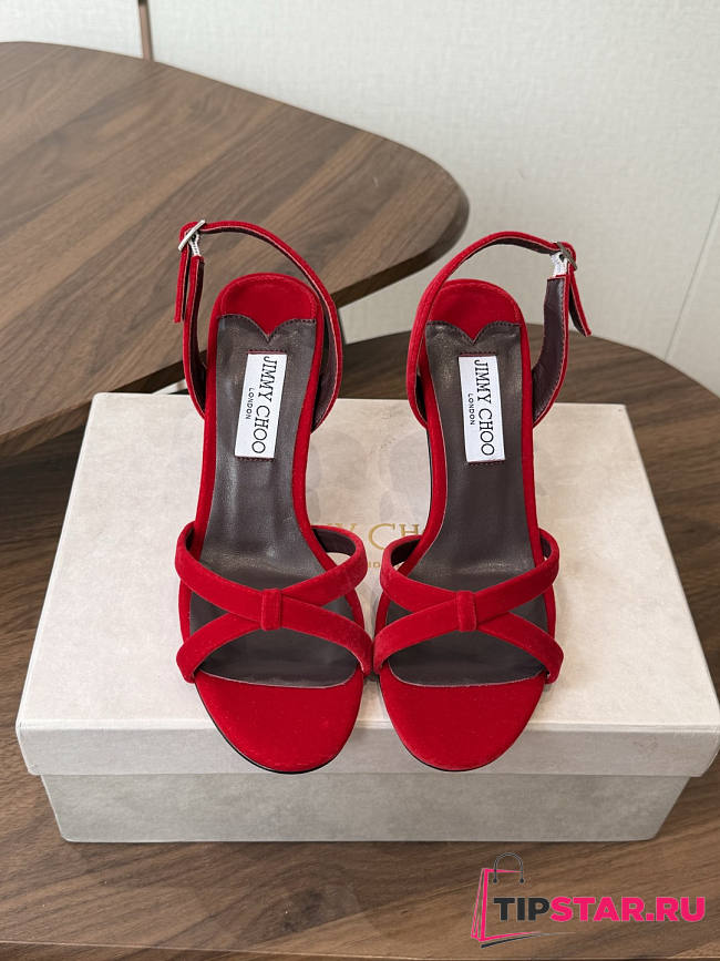 Jimmy Choo 8.5cm Elsy Suede Block-Heel Sandals Red - 1