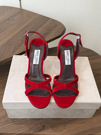 Jimmy Choo 8.5cm Elsy Suede Block-Heel Sandals Red