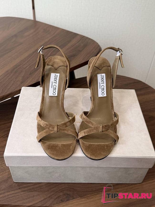 Jimmy Choo 10 cm Elsy Suede Block-Heel Sandals Beige - 1