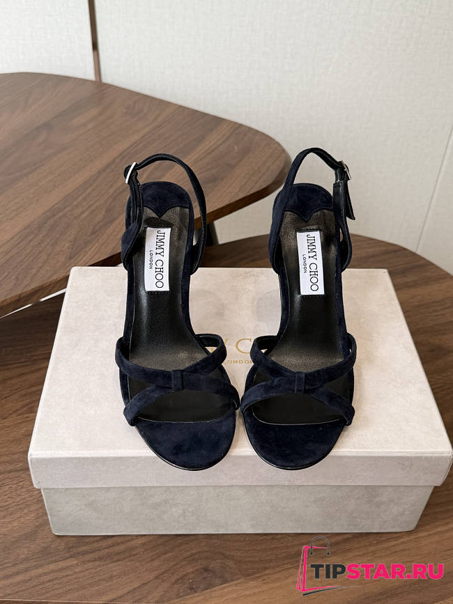 Jimmy Choo 10 cm Elsy Suede Block-Heel Sandals Black - 1