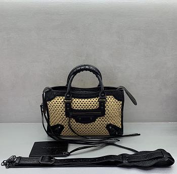 Balenciaga Le City Small raffia shoulder bag in black