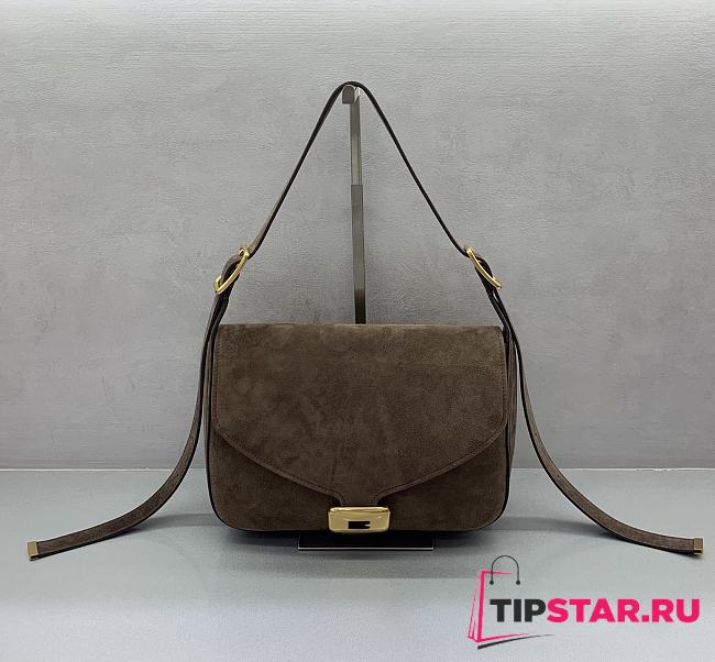 Balenciaga Clicca Shoulder Bag Medium in Muscade Suede Brown - 1